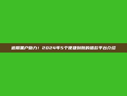 逾期黑户助力！2024年5个便捷到账的借款平台介绍