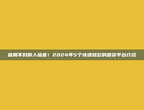 信用不好的人福音！2024年5个快速放款的借贷平台介绍