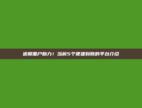 逾期黑户助力！当前5个便捷到账的平台介绍