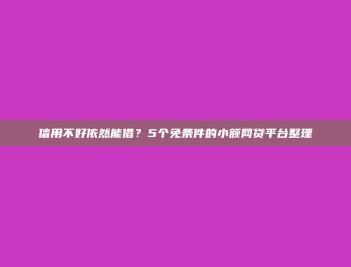 信用不好依然能借？5个免条件的小额网贷平台整理