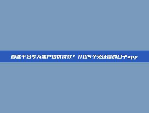 哪些平台专为黑户提供贷款？介绍5个免征信的口子app