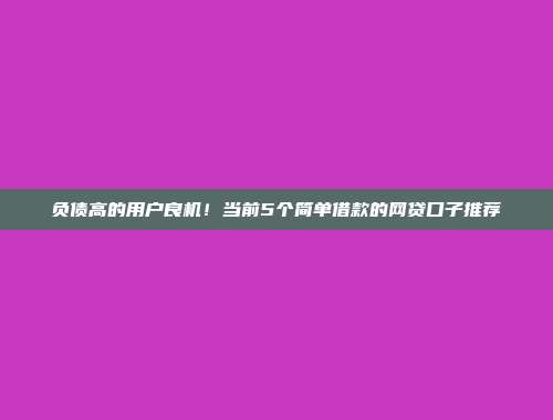 负债高的用户良机！当前5个简单借款的网贷口子推荐