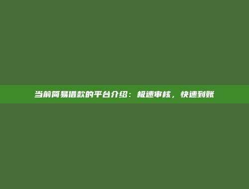 当前简易借款的平台介绍：极速审核，快速到账