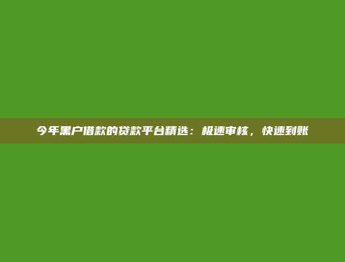 今年黑户借款的贷款平台精选：极速审核，快速到账