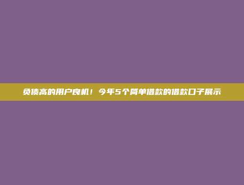 负债高的用户良机！今年5个简单借款的借款口子展示