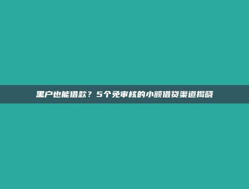 黑户也能借款？5个免审核的小额借贷渠道揭晓