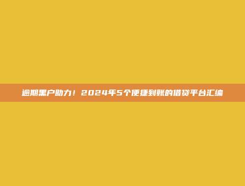 逾期黑户助力！2024年5个便捷到账的借贷平台汇编