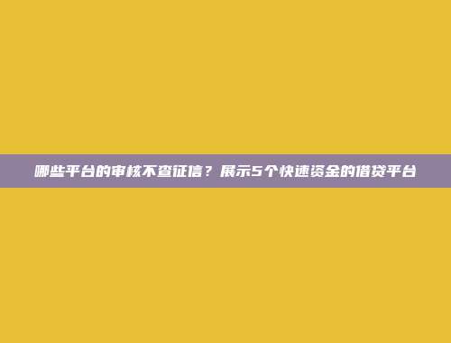 哪些平台的审核不查征信？展示5个快速资金的借贷平台