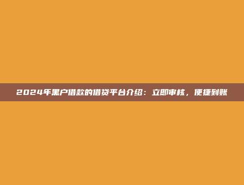 2024年黑户借款的借贷平台介绍：立即审核，便捷到账