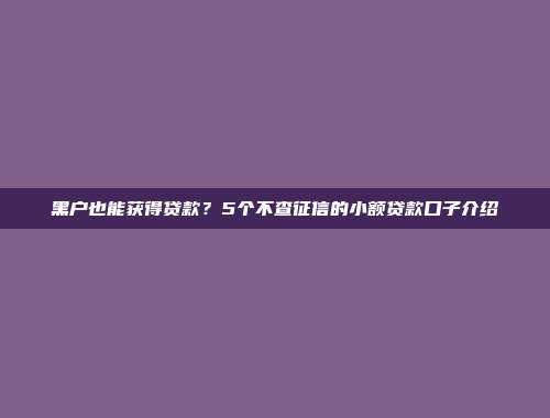 黑户也能获得贷款？5个不查征信的小额贷款口子介绍