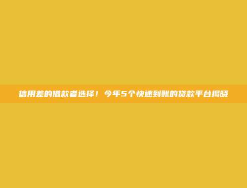 信用差的借款者选择！今年5个快速到账的贷款平台揭晓