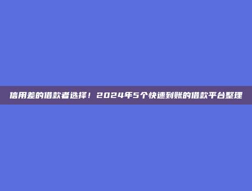 信用差的借款者选择！2024年5个快速到账的借款平台整理