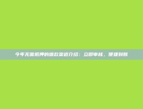 今年无需抵押的借款渠道介绍：立即审核，便捷到账