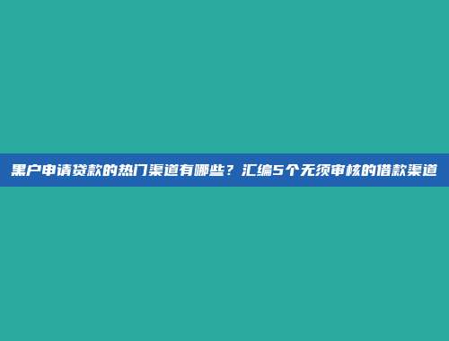 黑户申请贷款的热门渠道有哪些？汇编5个无须审核的借款渠道