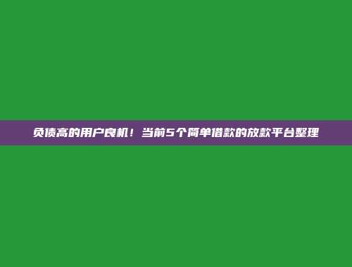 负债高的用户良机！当前5个简单借款的放款平台整理