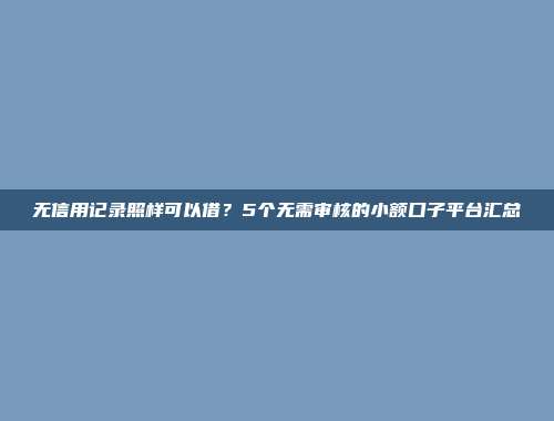 无信用记录照样可以借？5个无需审核的小额口子平台汇总